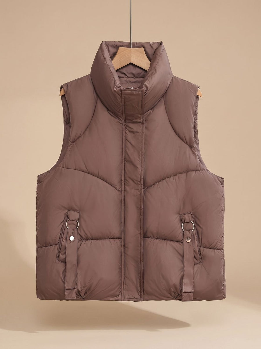Women's Quilted Vest with Straps and Buckles | Nora in Brown - Juana Fashion