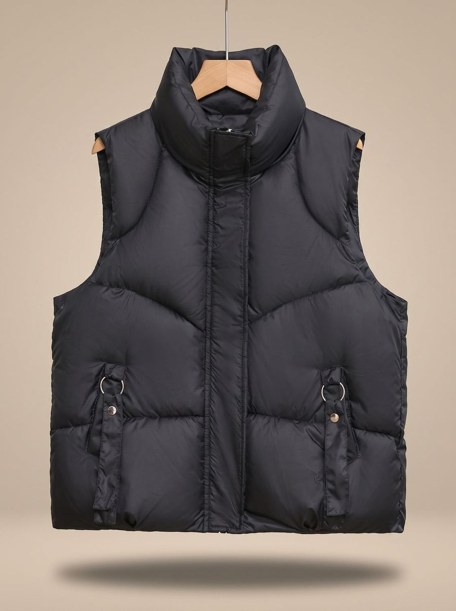 Women's Quilted Vest with Straps and Buckles | Nora in Black - Juana Fashion