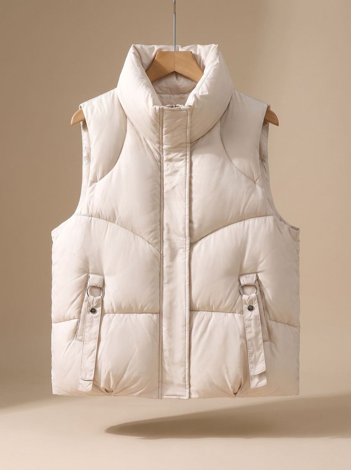 Women's Quilted Vest with Straps and Buckles | Nora in Milky Beige - Juana Fashion