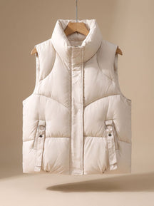 Women's Quilted Vest with Straps and Buckles | Nora in Milky Beige - Juana Fashion
