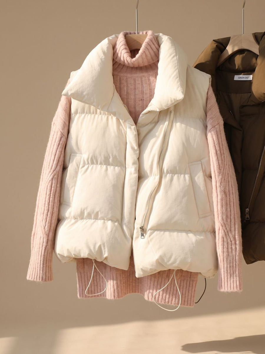 Women's Insulated Shawl-Collar Vest | Annika in Cream White - Juana Fashion