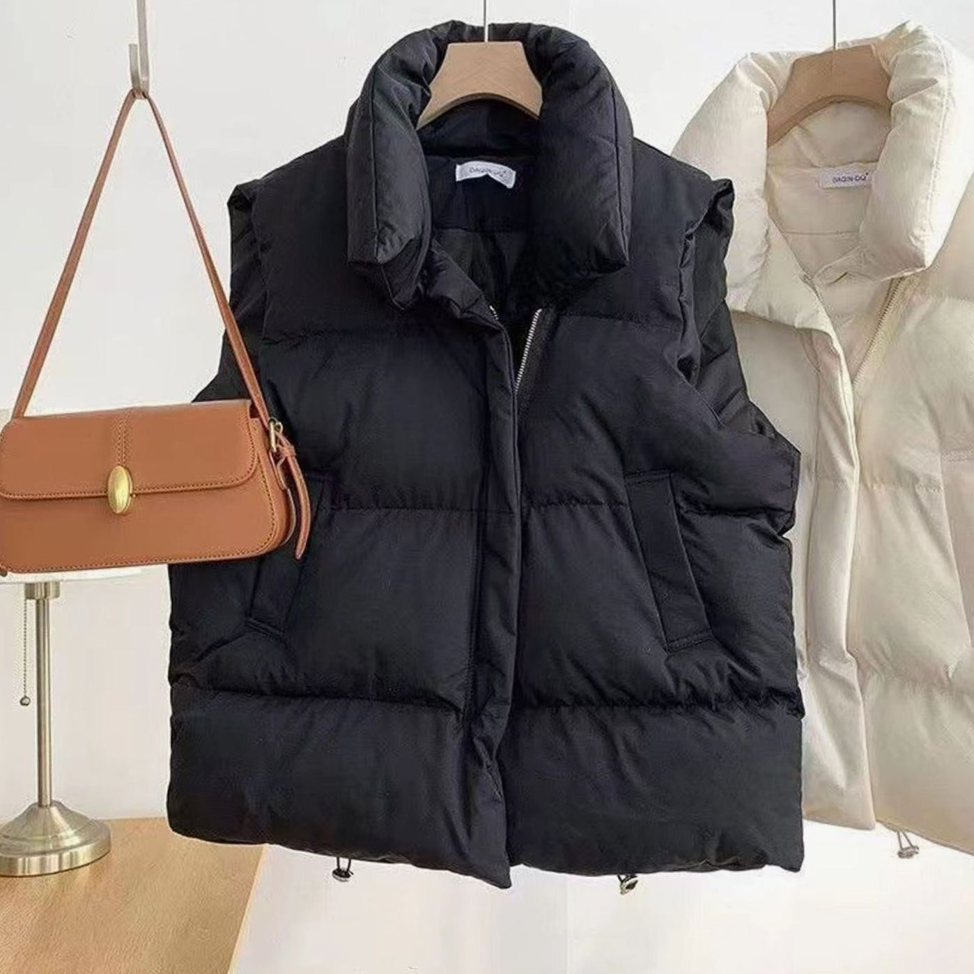 Women's Insulated Shawl-Collar Vest | Annika in Cream White - Juana Fashion