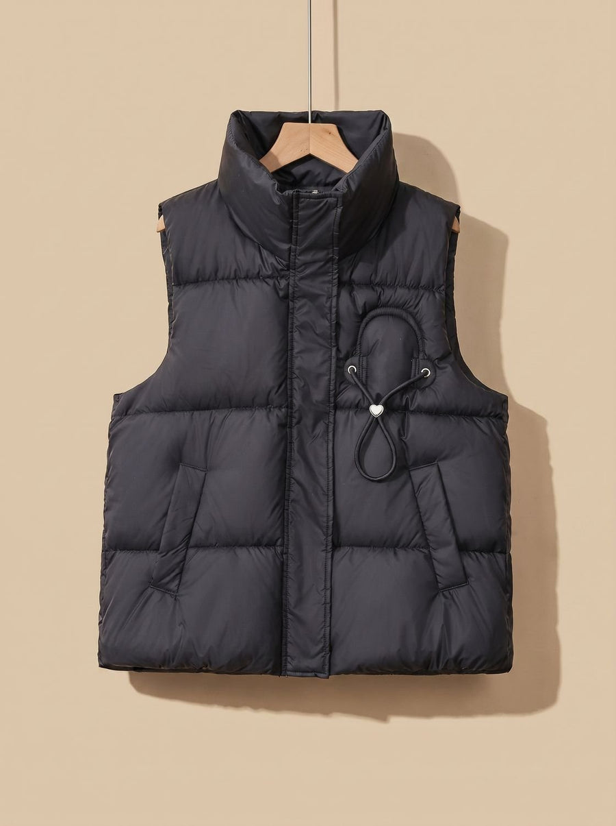 Women's Quilted Vest with Heart Motif | Leonie in Black - Juana Fashion