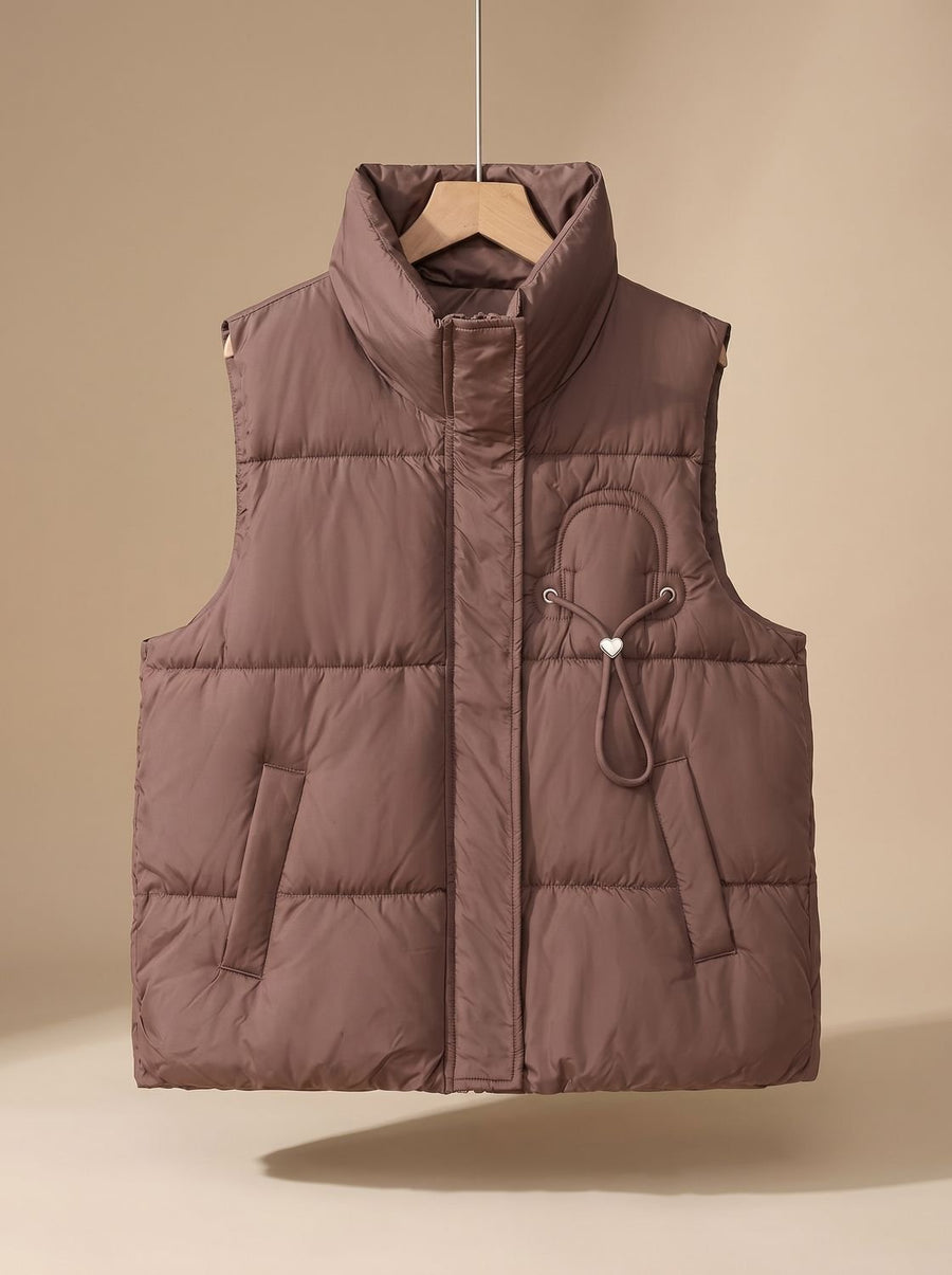 Women's Quilted Vest with Heart Motif | Leonie in Brown - Juana Fashion