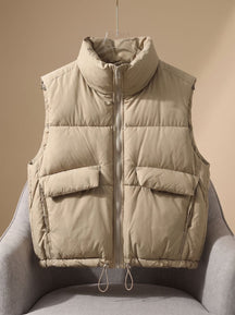 Women's Quilted Stand-Collar Vest with Drawstring | Sophie in Khaki - Juana Fashion