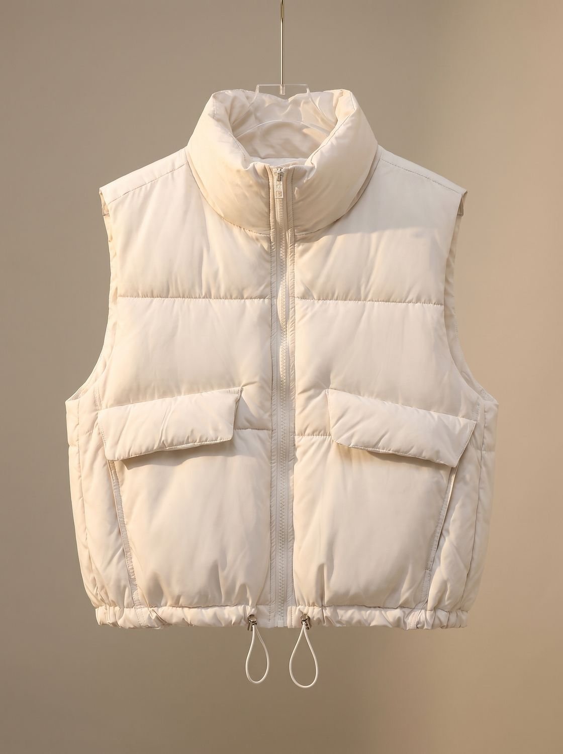 Women's Quilted Stand-Collar Vest with Drawstring | Sophie in Cream White - Juana Fashion