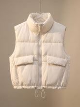 Women's Quilted Stand-Collar Vest with Drawstring | Sophie in Cream White - Juana Fashion