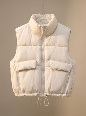 Women's Quilted Stand-Collar Vest with Drawstring | Sophie in Cream White - Juana Fashion
