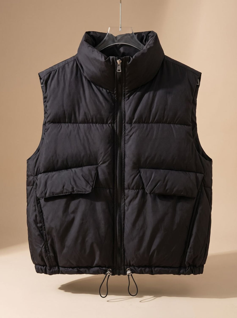 Women's Quilted Stand-Collar Vest with Drawstring | Sophie in Black - Juana Fashion