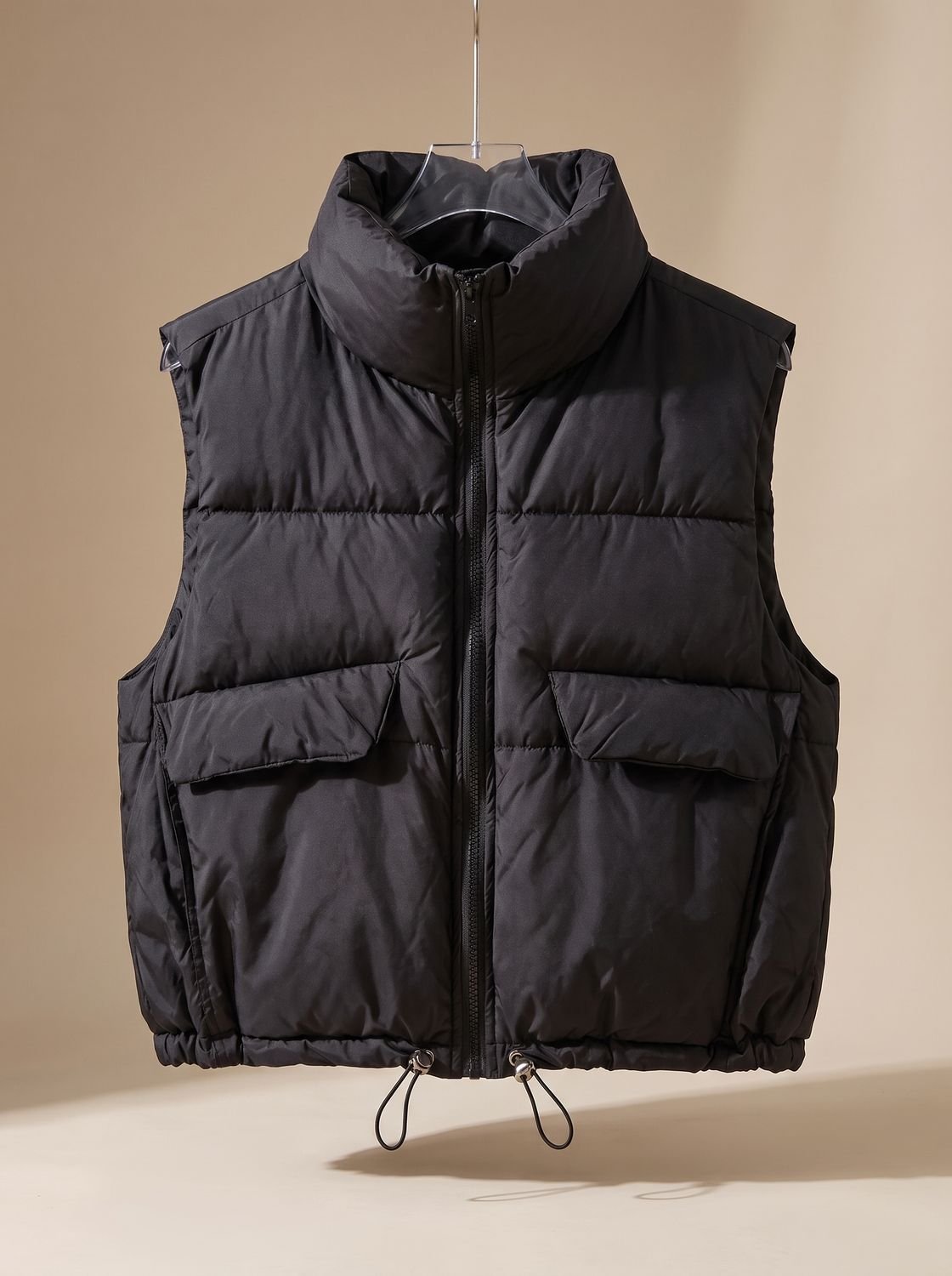 Women's Quilted Stand-Collar Vest with Drawstring | Sophie in Cream White - Juana Fashion