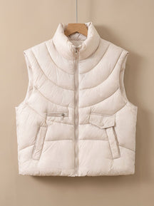Women's Quilted Stand-Collar Vest with Pockets | Greta in Milky Beige - Juana Fashion