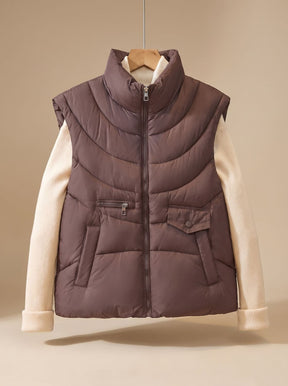 Women's Quilted Stand-Collar Vest with Pockets | Greta in Brown - Juana Fashion