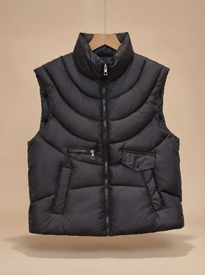 Women's Quilted Stand-Collar Vest with Pockets | Greta in Brown - Juana Fashion