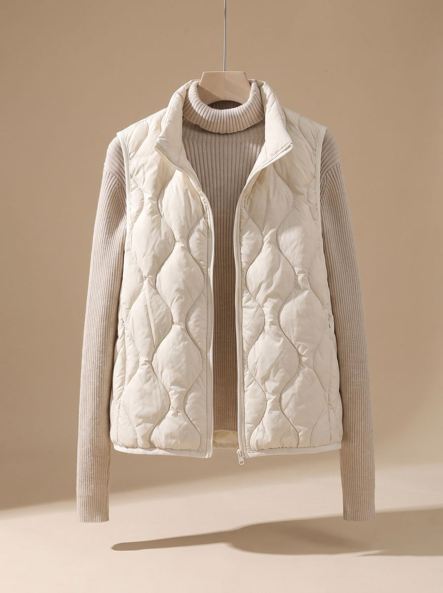 Women's Quilted Stand-Collar Vest with Pockets | Marlene in Cream - Juana Fashion