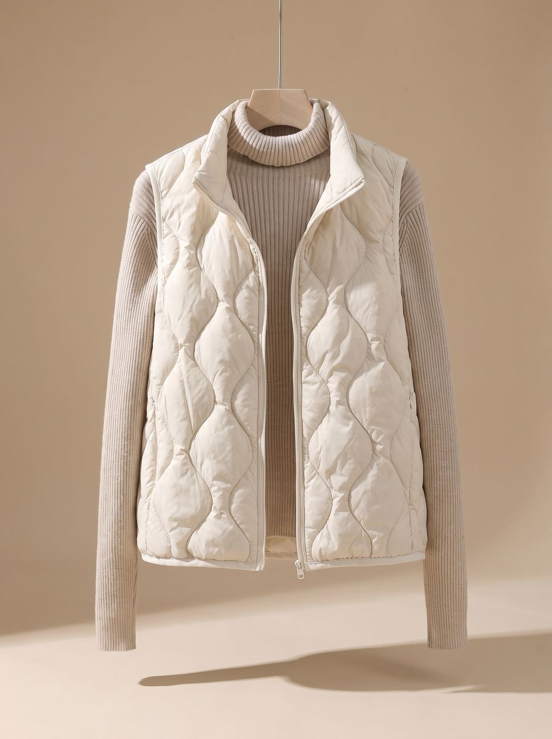 Women's Quilted Stand-Collar Vest with Pockets | Marlene in Cream - Juana Fashion