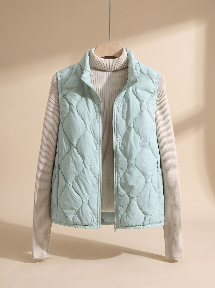 Women's Quilted Stand-Collar Vest with Pockets | Marlene in Cream - Juana Fashion