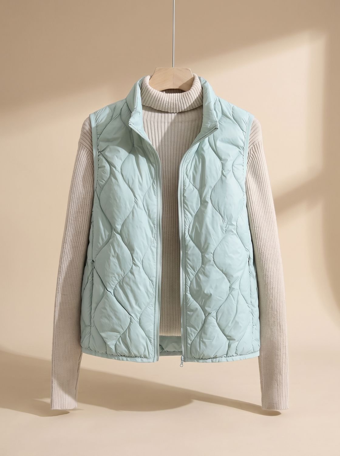Women's Quilted Stand-Collar Vest with Pockets | Marlene in Cream - Juana Fashion