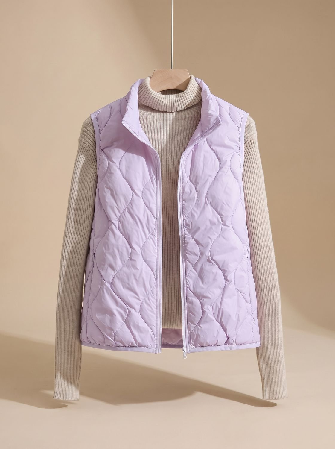 Women's Quilted Stand-Collar Vest with Pockets | Marlene in Cream - Juana Fashion