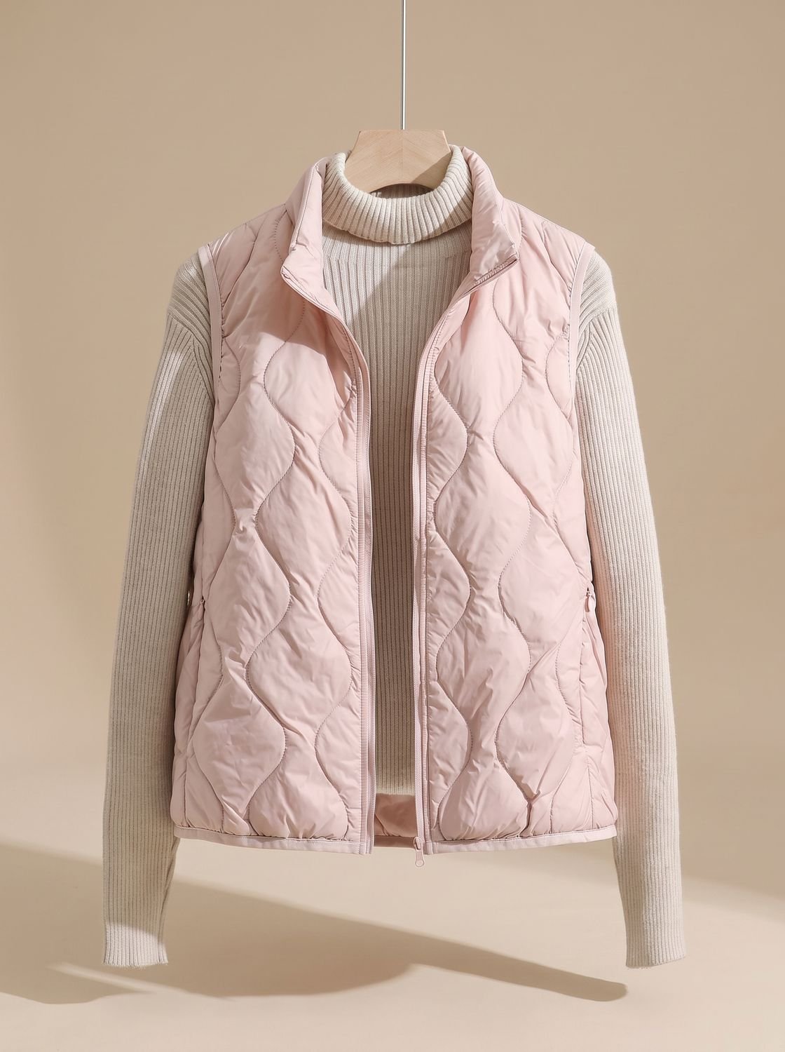 Women's Quilted Stand-Collar Vest with Pockets | Marlene in Cream - Juana Fashion
