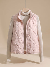 Women's Quilted Stand-Collar Vest with Pockets | Marlene in Cream - Juana Fashion