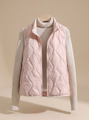 Women's Quilted Stand-Collar Vest with Pockets | Marlene in Cream - Juana Fashion