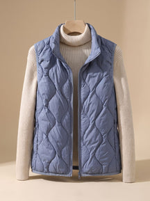 Women's Quilted Stand-Collar Vest with Pockets | Marlene in Cream - Juana Fashion