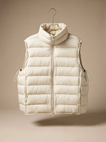 Women's Quilted Stand-Collar Zip-Up Vest | Annika in Off-White - Juana Fashion