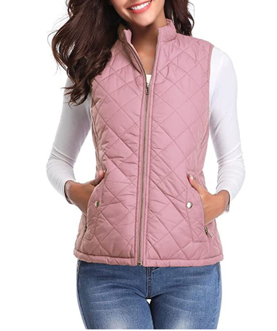 Women's Lightly Padded Quilted Zip-Up Vest | Leonie in Pink - Juana Fashion