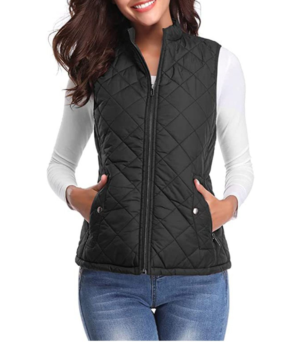 Women's Lightly Padded Quilted Zip-Up Vest | Leonie in Gray - Juana Fashion