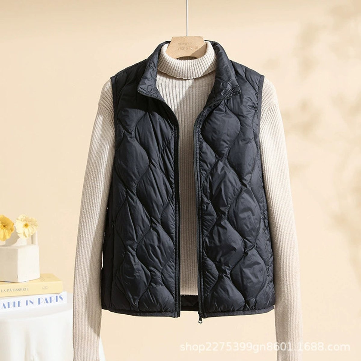 Women's Quilted Stand-Collar Vest in Extended Sizes | Leonie in Cream - Juana Fashion