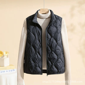 Women's Quilted Stand-Collar Vest in Extended Sizes | Leonie in Cream - Juana Fashion