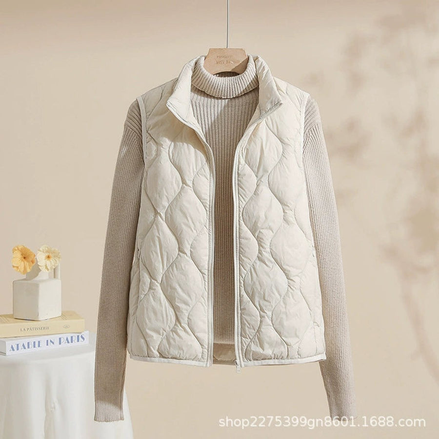 Women's Quilted Stand-Collar Vest in Extended Sizes | Leonie in Cream - Juana Fashion