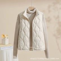 Women's Quilted Stand-Collar Vest in Extended Sizes | Leonie in Cream - Juana Fashion
