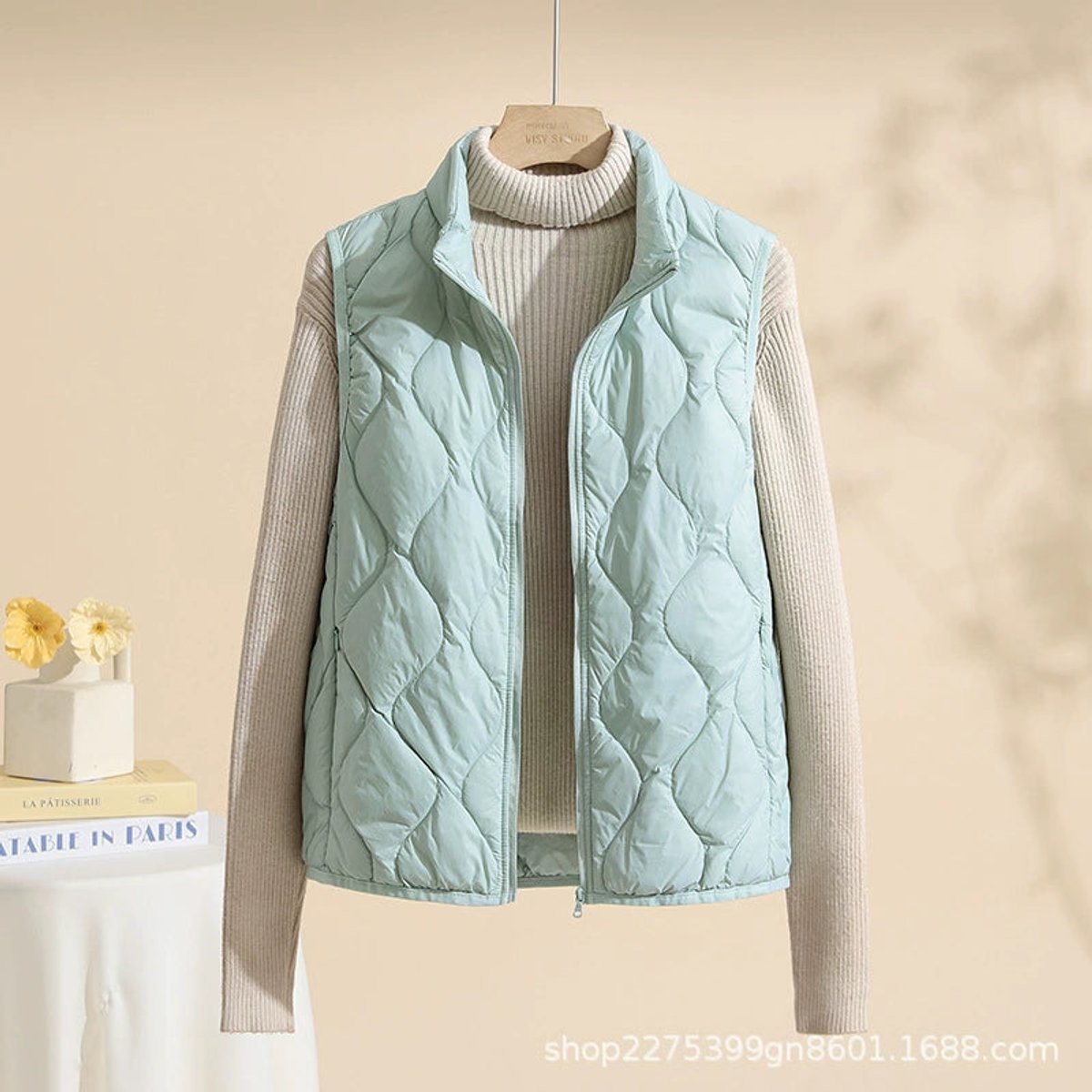 Women's Quilted Stand-Collar Vest in Extended Sizes | Leonie in Cream - Juana Fashion