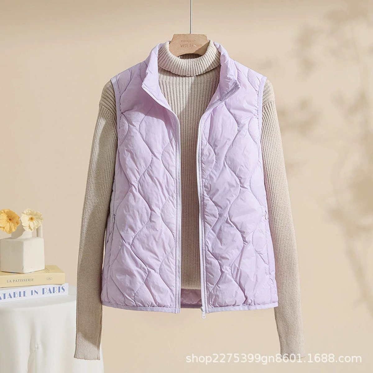 Women's Quilted Stand-Collar Vest in Extended Sizes | Leonie in Cream - Juana Fashion