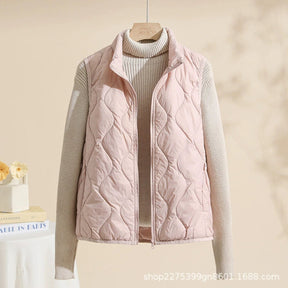 Women's Quilted Stand-Collar Vest in Extended Sizes | Leonie in Cream - Juana Fashion