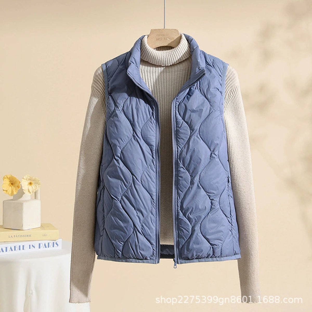 Women's Quilted Stand-Collar Vest in Extended Sizes | Leonie in Cream - Juana Fashion