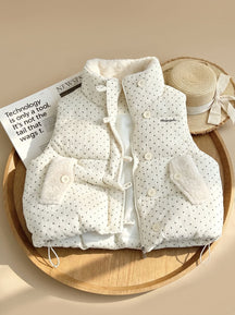 Women's Quilted Stand-Collar Vest with Sherpa | Marie in White - Juana Fashion