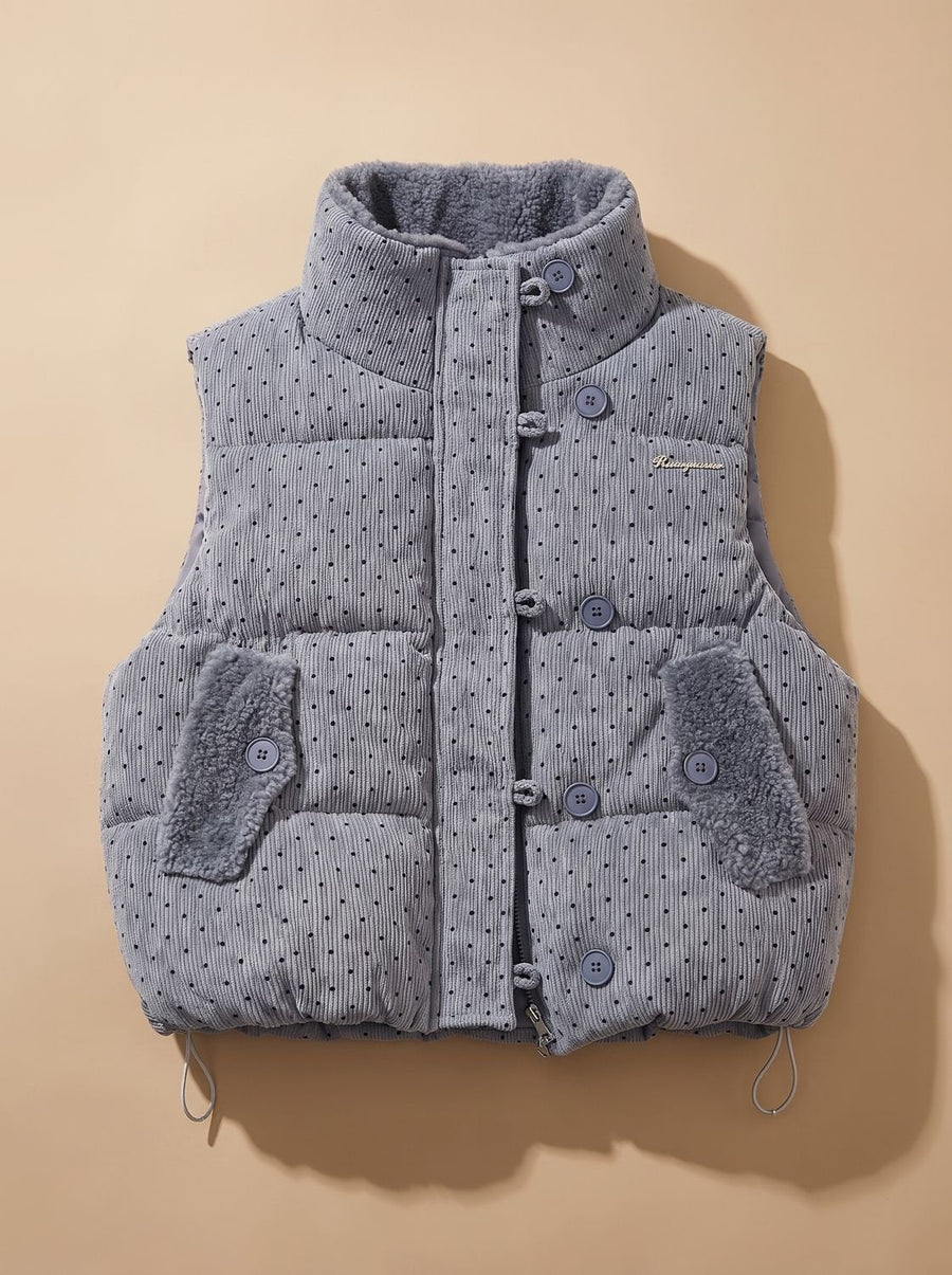 Women's Quilted Stand-Collar Vest with Sherpa | Marie in Gray - Juana Fashion