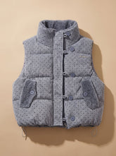 Women's Quilted Stand-Collar Vest with Sherpa | Marie in Gray - Juana Fashion