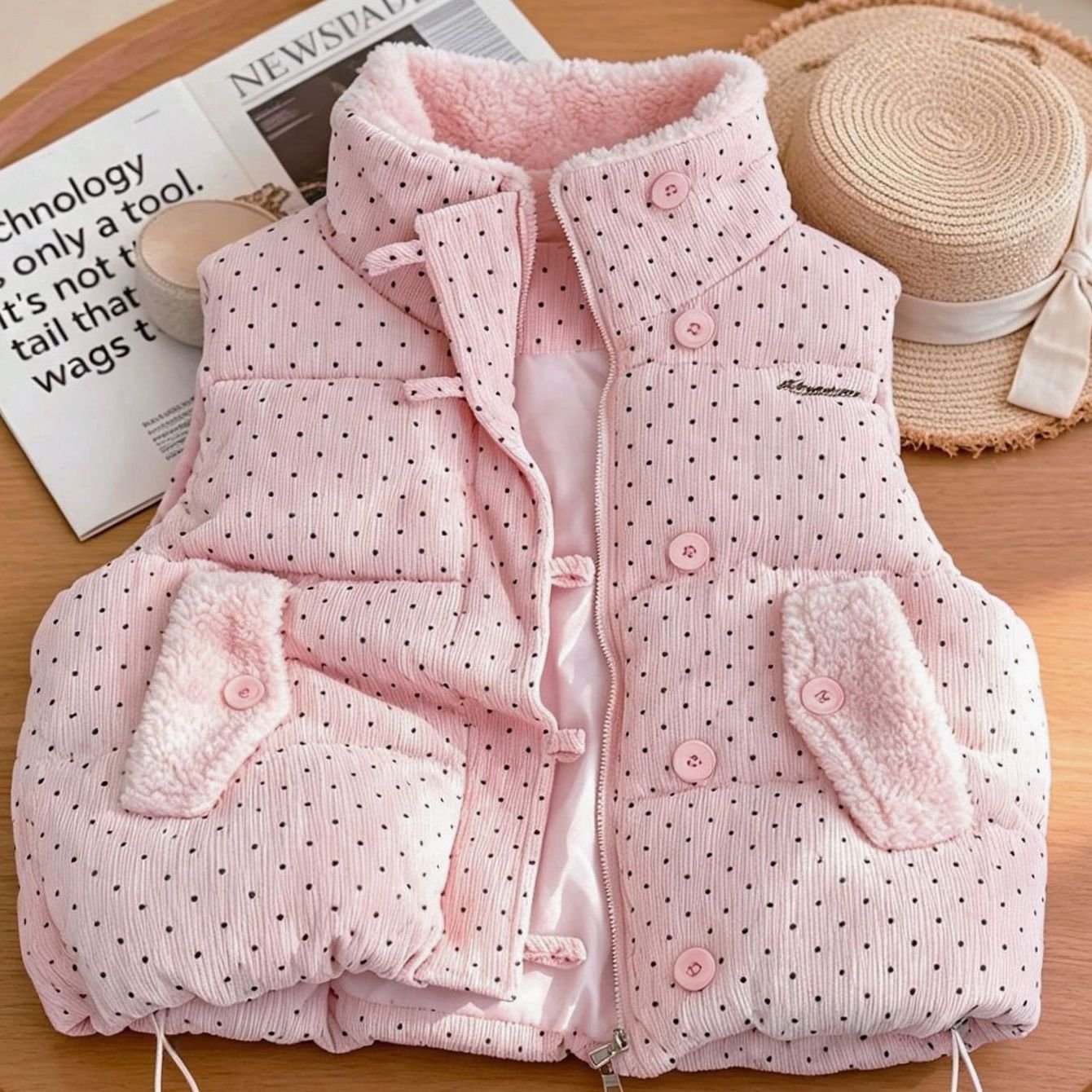 Women's Quilted Stand-Collar Vest with Sherpa | Marie in Pink - Juana Fashion