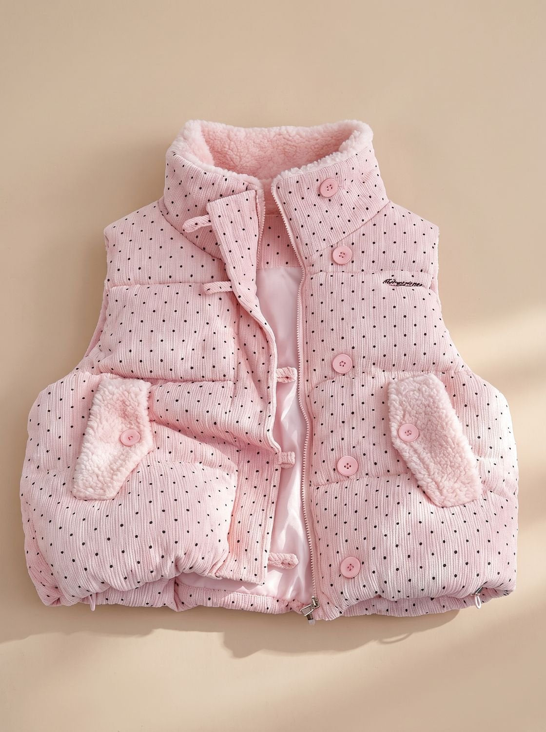 Women's Quilted Stand-Collar Vest with Sherpa | Marie in White - Juana Fashion