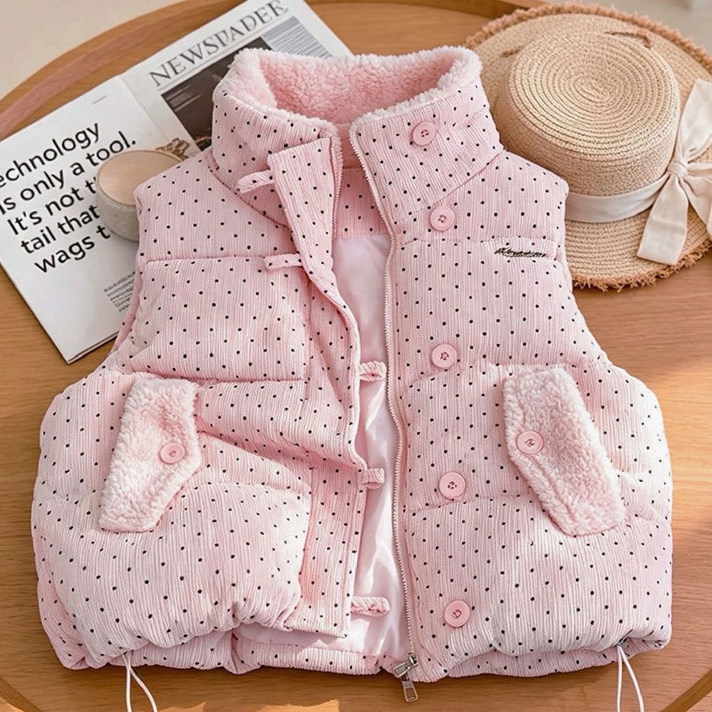 Women's Quilted Stand-Collar Vest with Sherpa | Marie in Pink - Juana Fashion