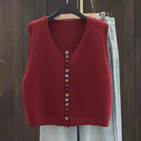 Women's Button-Front Knit Vest | Amelie in Burgundy - Juana Fashion