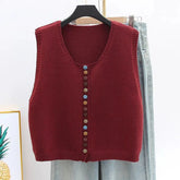 Women's Button-Front Knit Vest | Amelie in Burgundy - Juana Fashion