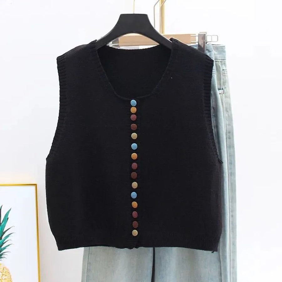 Women's Button-Front Knit Vest | Amelie in Burgundy - Juana Fashion