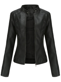 Women's Tailored Faux Leather Biker Jacket | Annika in Black - Juana Fashion