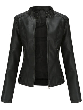 Women's Tailored Faux Leather Biker Jacket | Annika in Black - Juana Fashion