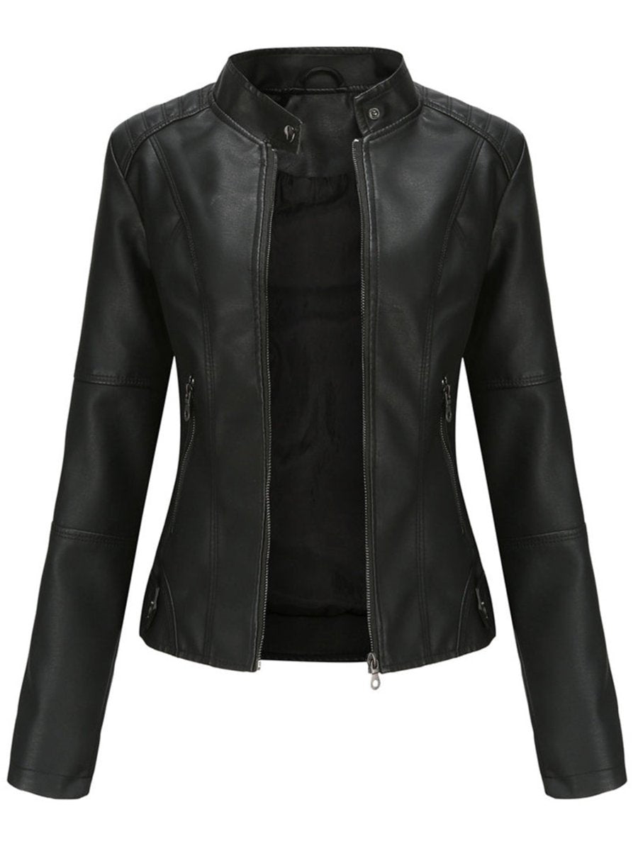 Women's Tailored Faux Leather Biker Jacket | Annika in Black - Juana Fashion