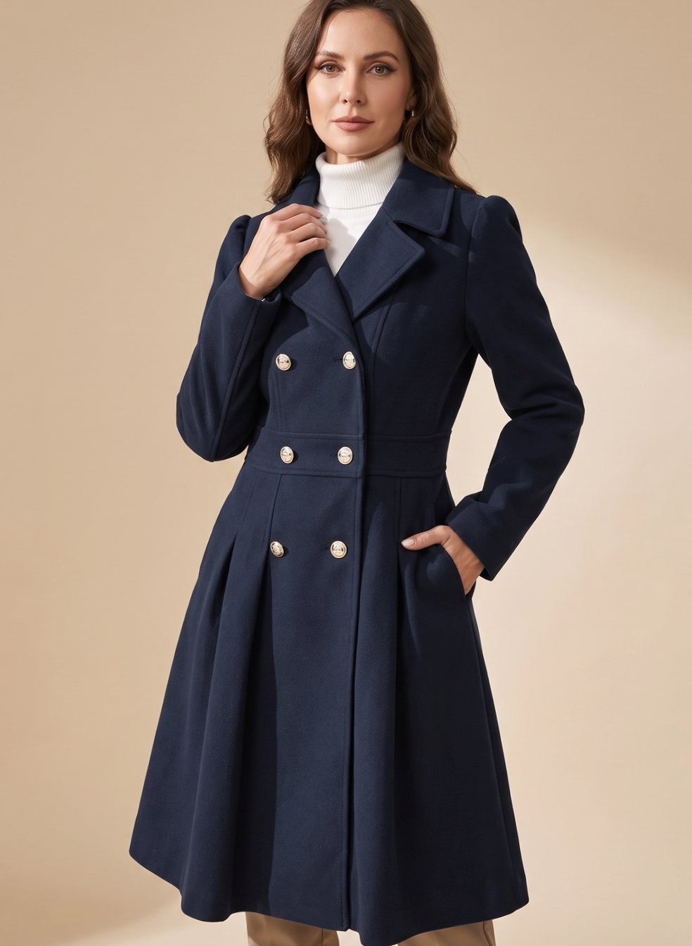 Women's Tailored Flared Wool Coat | Greta in Camel - Juana Fashion
